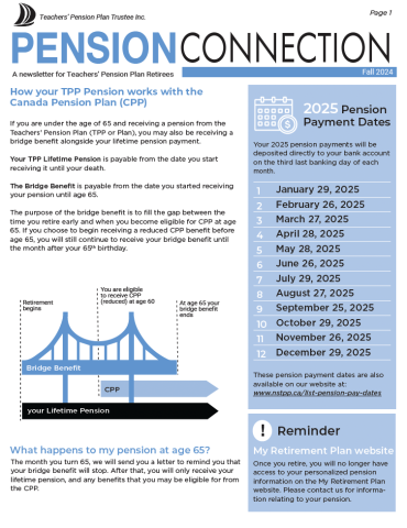 Page one of the Fall 2024 TPP Pension News for Retirees